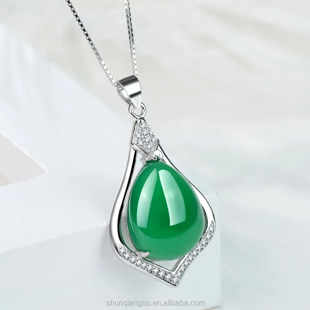 925 sterling silver chalcedony pendant necklace female jade pendant fashion drop-shaped jade pendant silverware manufacturers