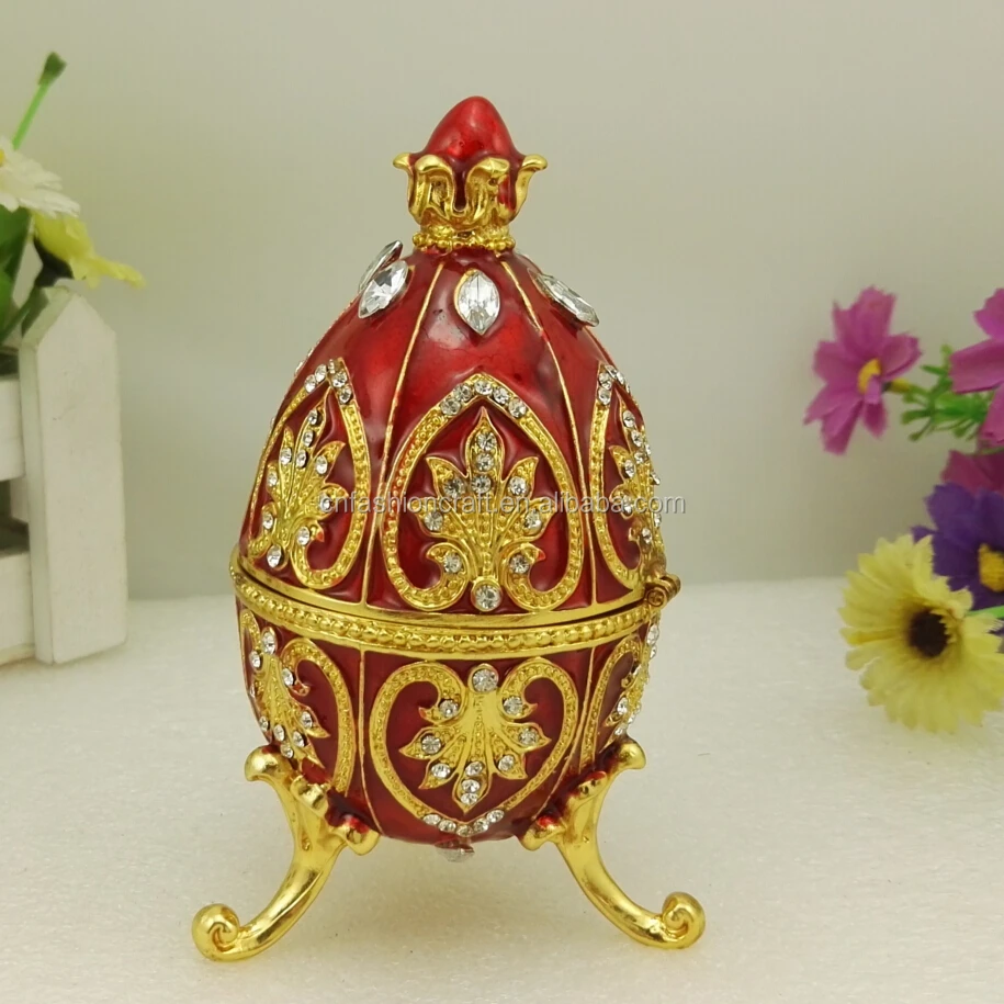 Faberge Egg Style Trinket Box Enameled Jewelry Box Unique Decorative Metal Box Classic Ornaments Gift for Home Decor,