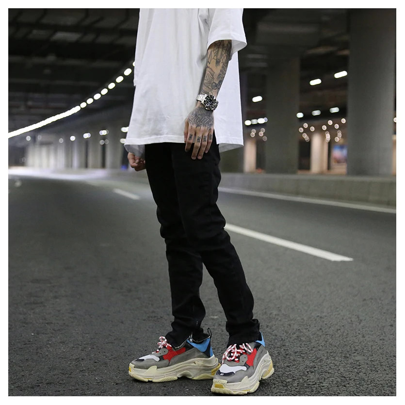 OEM  cheap wholesale men stock dropshipping no hole plain black jeans