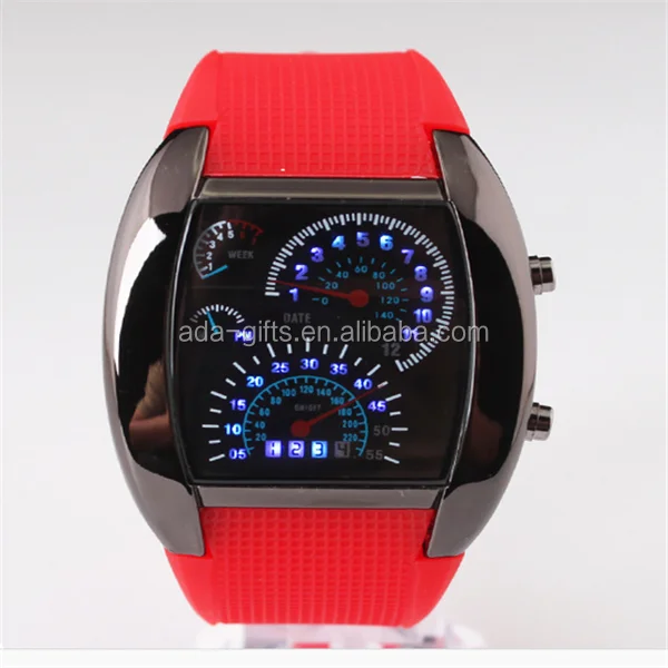 digital LED aviator watch turbo car led silicone watch men women car led sport watch