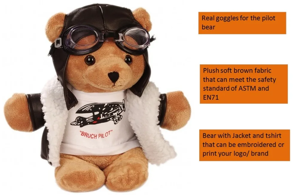Manufacturer Custom Hot Sale Stuffed Teddy Bear With Jacket Stuffed Aviator Toys