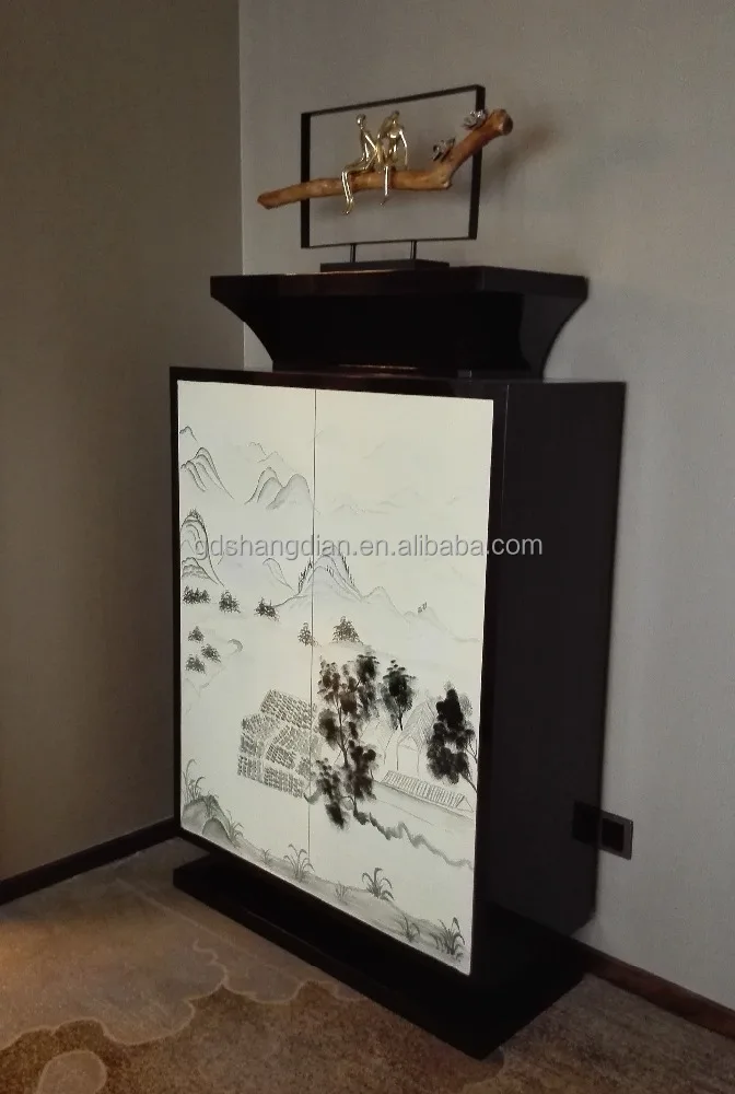 
Hotel lobby furniture luxury wooden tall wall corner table console 