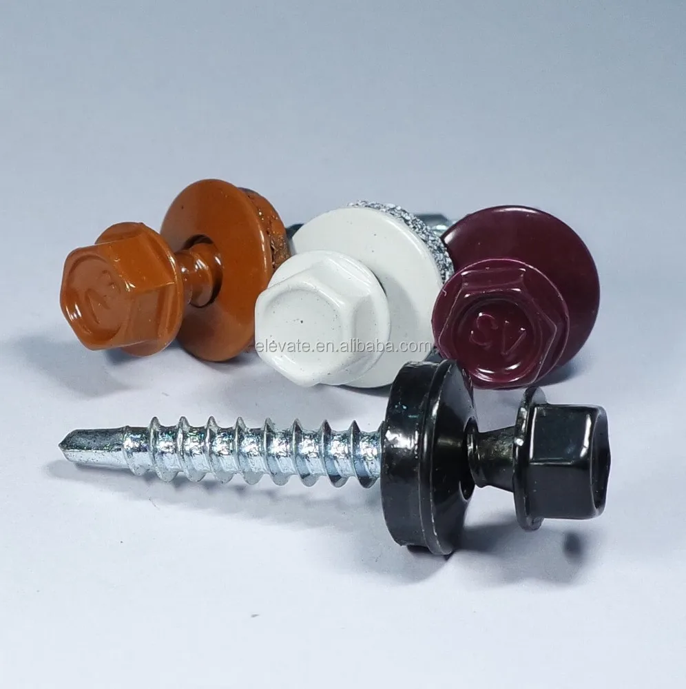 Powder Painted Head Indented Hex Flange Washer Head EPDM Washer BSD Thread No.1 Reduce Point Self Drilling Screw