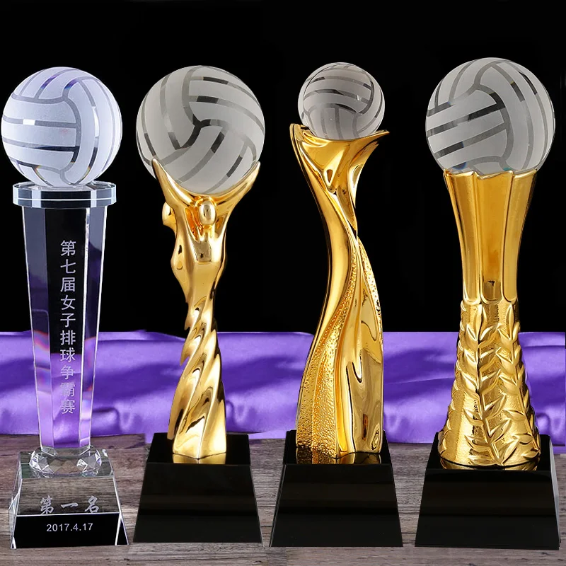 Volleyball Trophy and Medals Crystal Sports Trophy for Competition Tournament Gifts