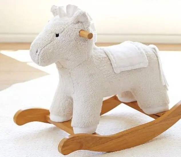 promotional customized children light beige plush rocking polar bear toy with music&wooden base