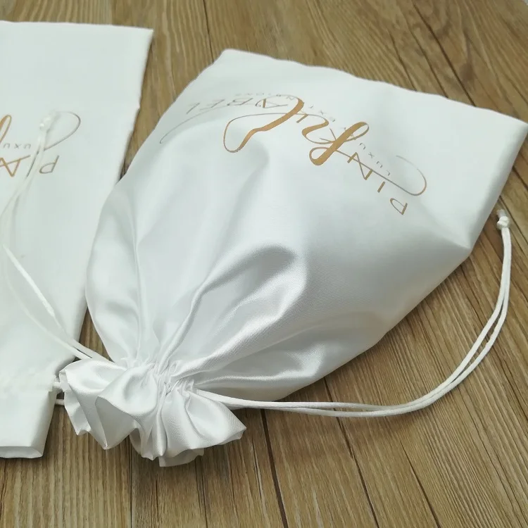 Custom White Luxury Hair Extension Silk Satin Bag With Logo
