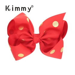 Extra large 6 inch Gold Foil Polka Dot red bow hair
