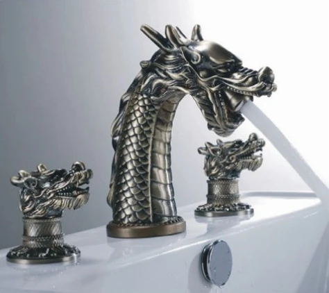 Classic Ceramic Dragon Basin Faucet Dual Handle Brass with Polished Traditional Design Deck Mounted Apartment 5 Years Warranty