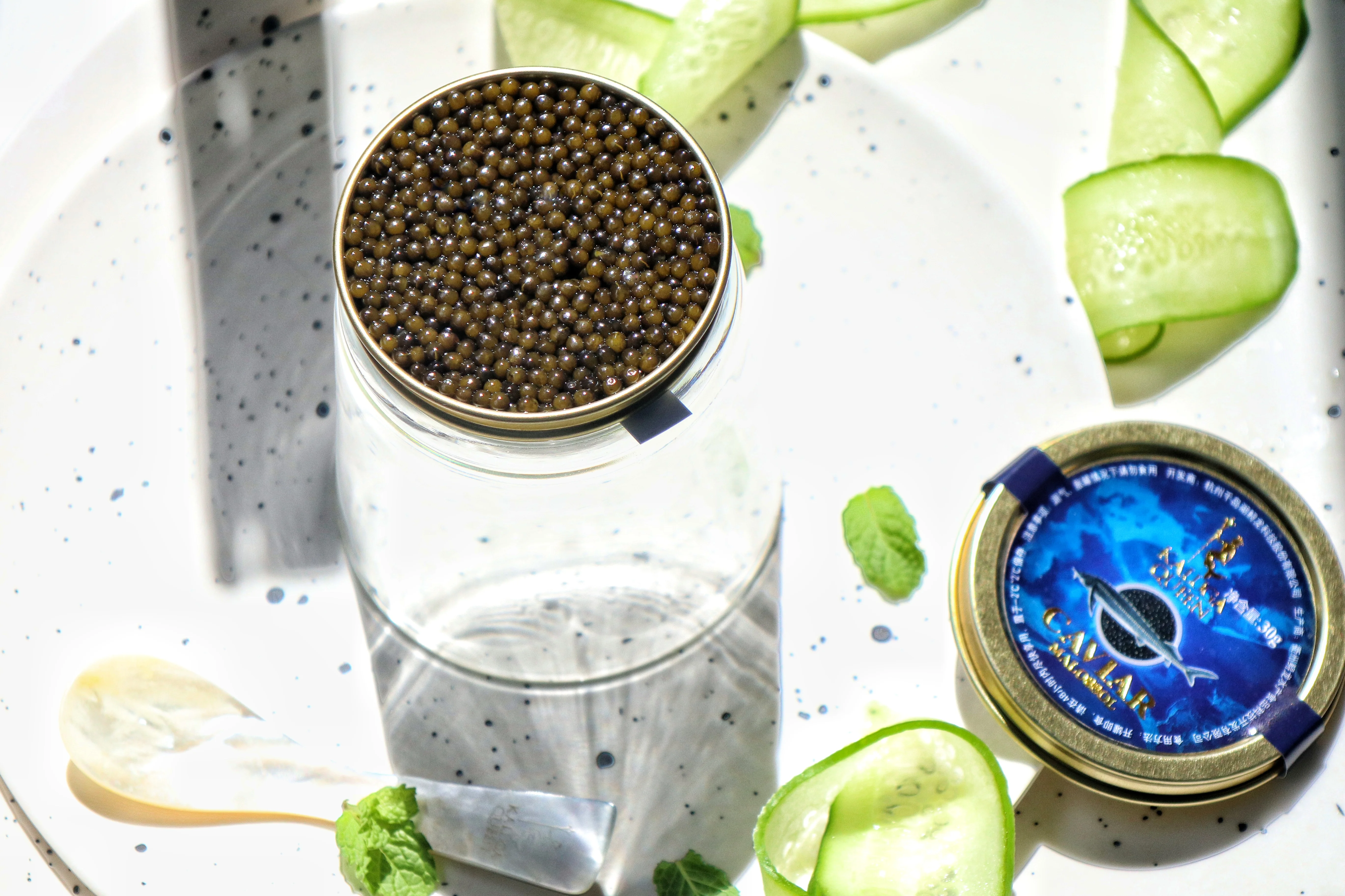 
High quality white sturgeon black caviar canned fish roe food 