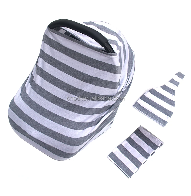 Multiuse Cotton Nursing Scarf Cover for Baby Car Seat + Beanie + Bag