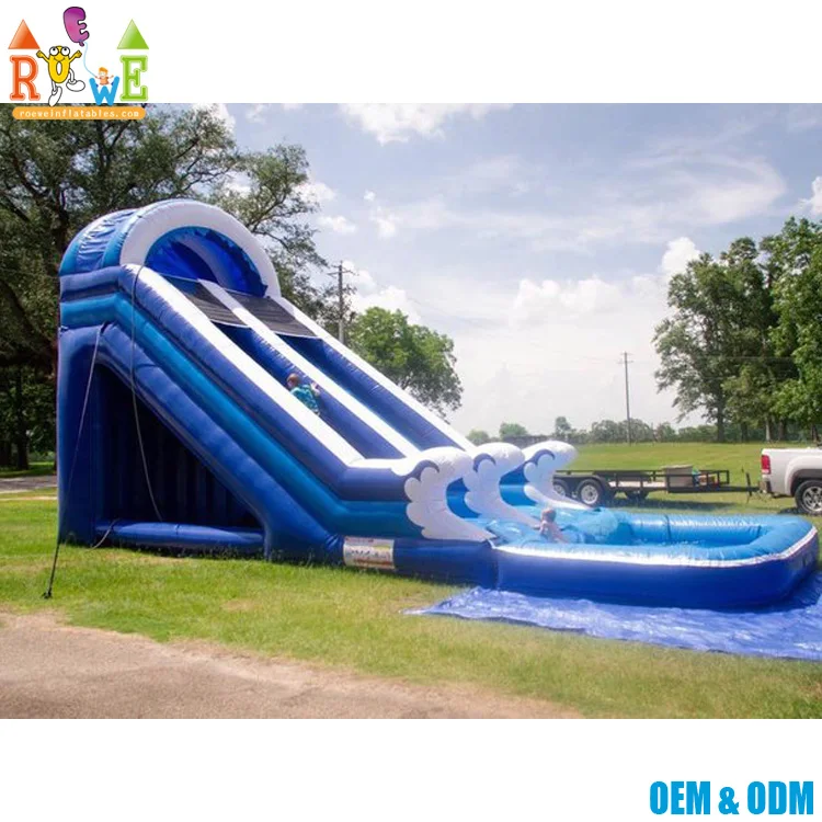  Двухполосная водная горка 18 футов надувная океанской волны с бассейном