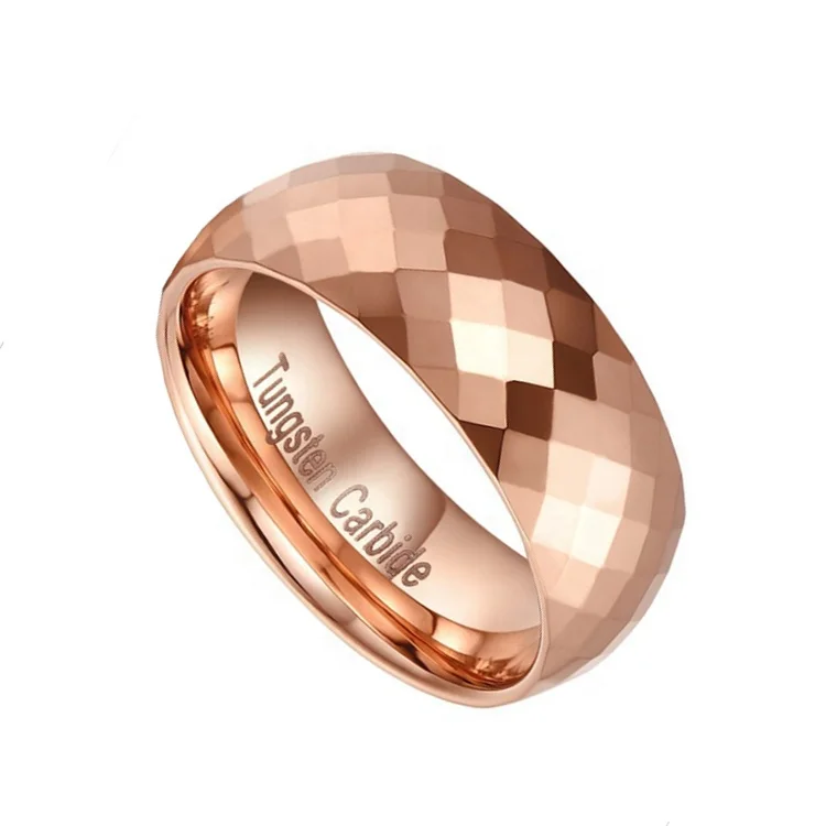 High quality rose gold plated men tungsten rings,diamond cutting 8mm tungsten carbide wedding ring