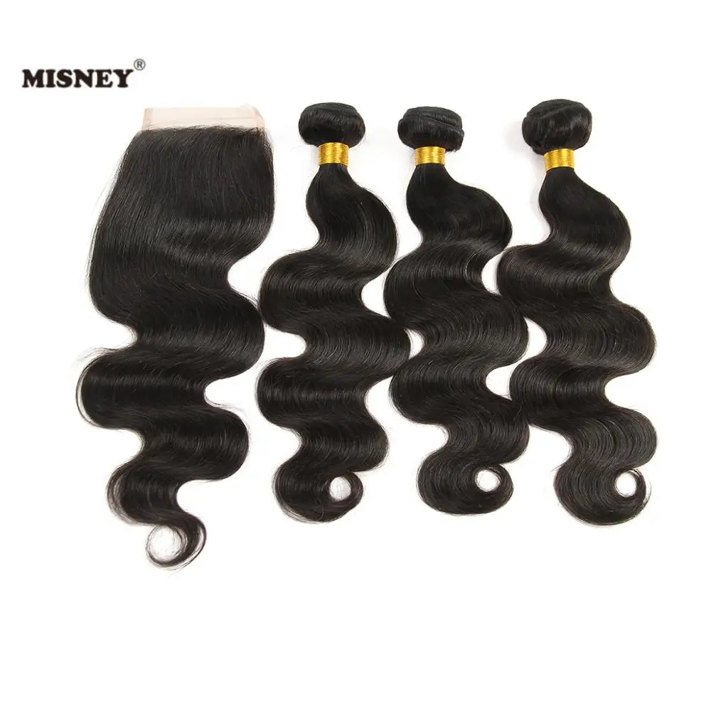 
Unprocessed Virgin Brazilian Hair Extensions Three Bundles With 1PCS Lace Closure Deep Wave 