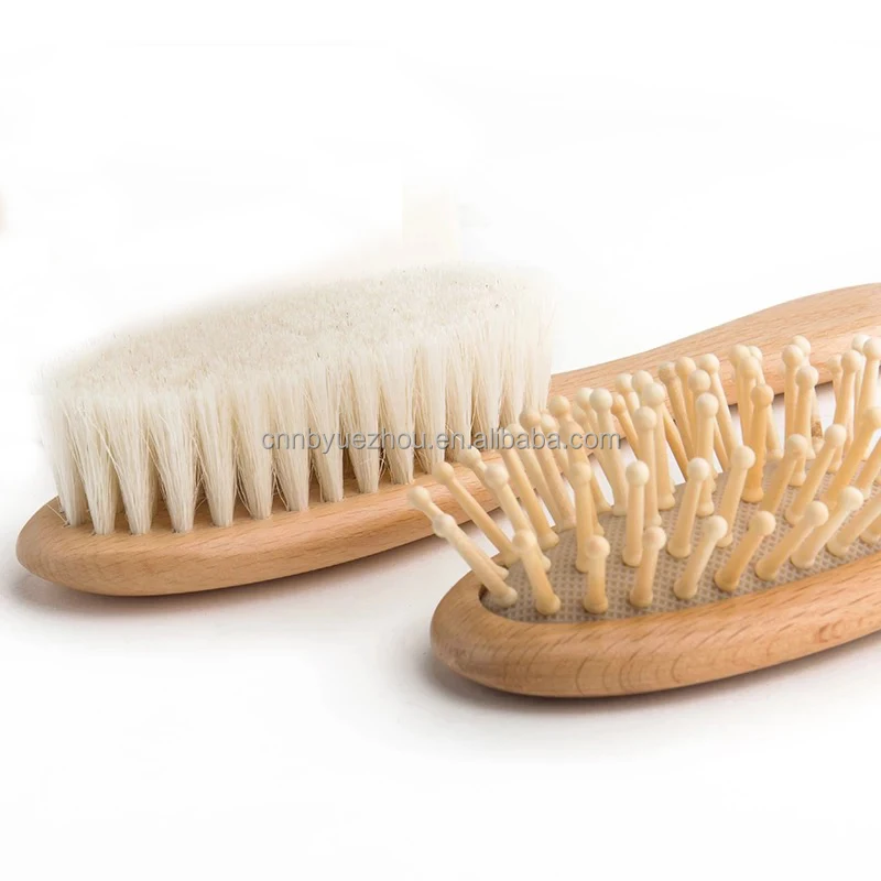 
Goat baby hair brush Bristles newborn brush hair baby wooden hair brush and comb set 