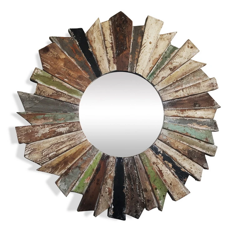 Деревянное декоративное красочное зеркало ручной работы Sunburst в деревенском стиле с