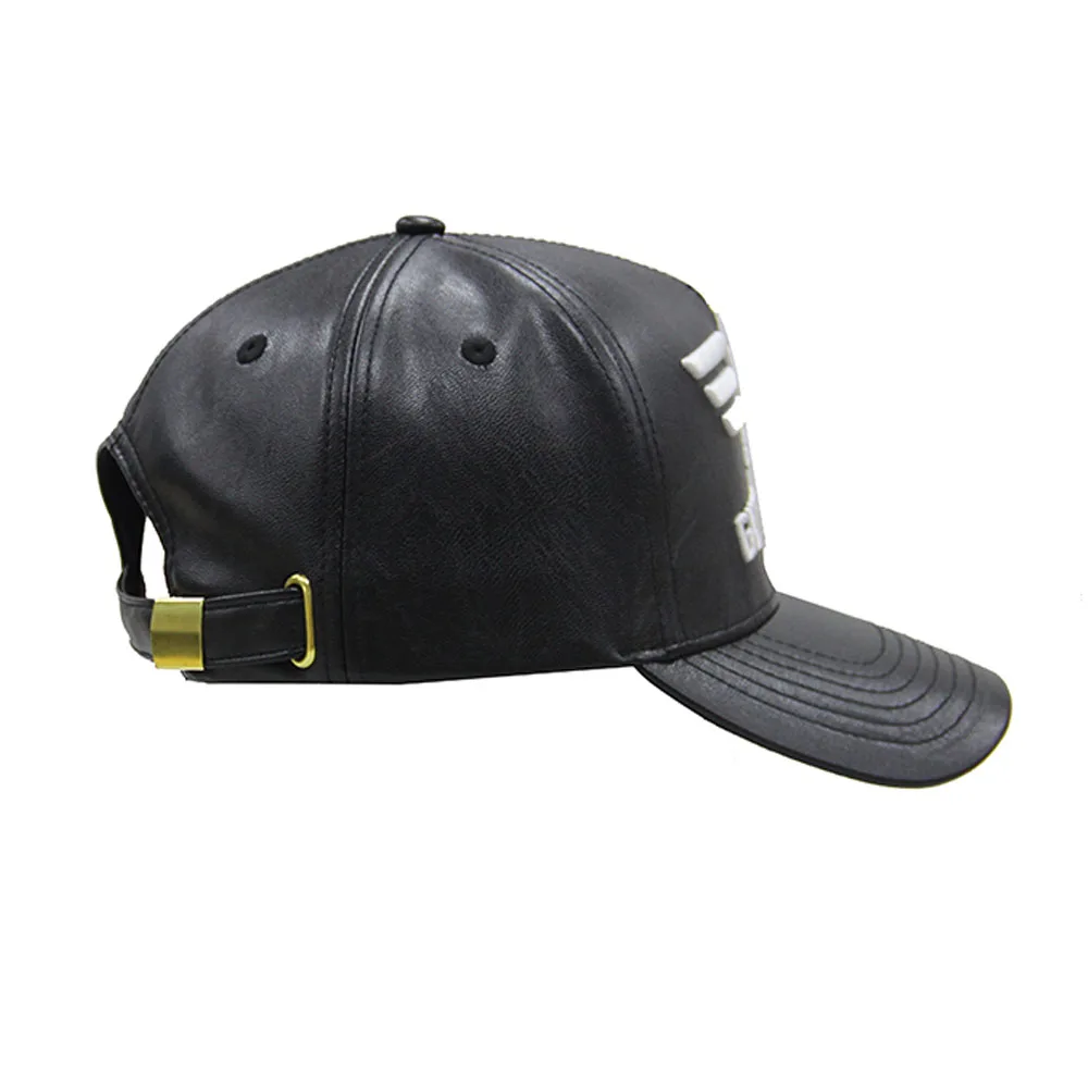 High Quality Classic Men Hat Custom 3D embroidery 6 Panel Pu Leather Baseball Caps