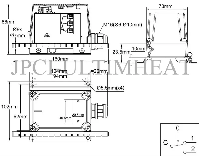 JPCI Type Y1A IP65 aluminum enclosure ambient temperature thermostat