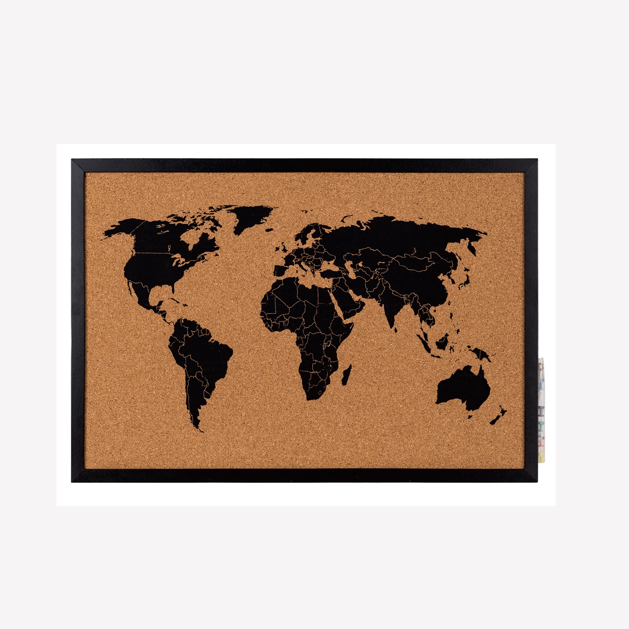 Amazon Hot Sells High Quality Wood Framed Decorative Cork Bulletin Board with world map