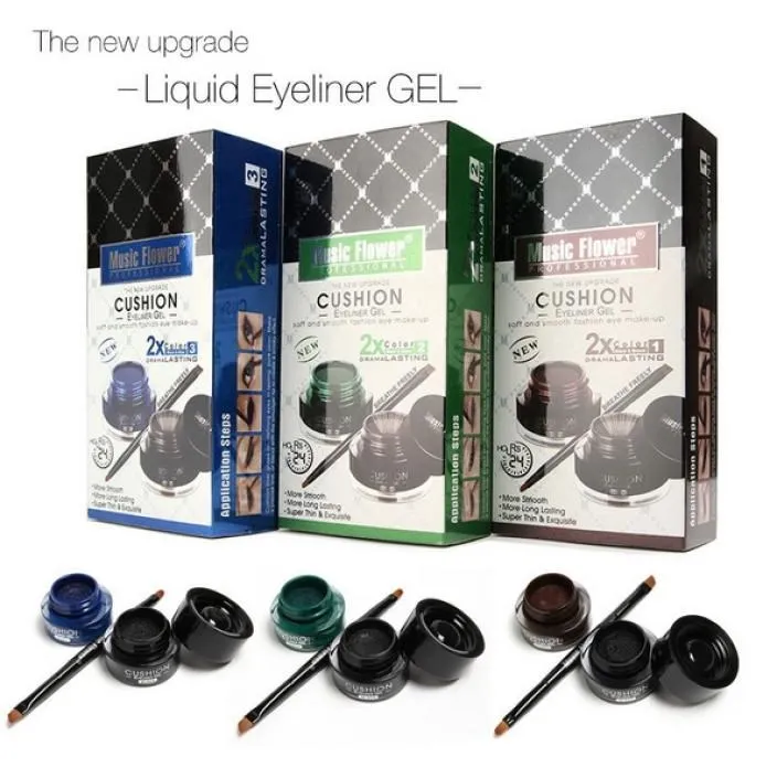 Music Flower 2 In 1 Waterproof Eye Cosmetics Set Liquid Eye Liner Pencil Eyeliner Gel Makeup With Brush