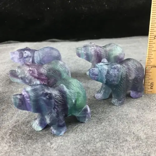 Wholesale Natural fluorite hand carved mini bear quartz  animal carvings for birthday gift