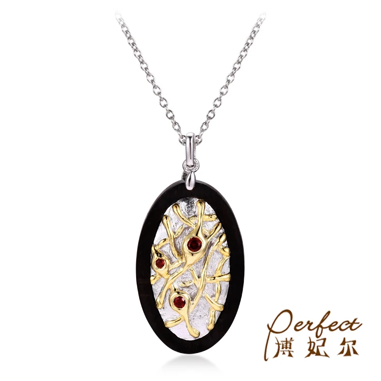 925 пробы Серебряный гранат позолоченный кулон ювелирные изделия с сандалем дерево