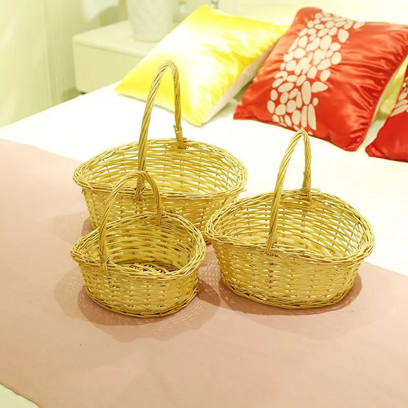 Hand Weave Oval Round Woven Shopping Handle Basket