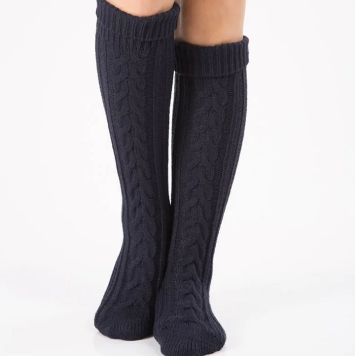 New thermal wool leg set foot socks knitted above knee Christmas boot sets diagonal figure hemp flowers floor socks