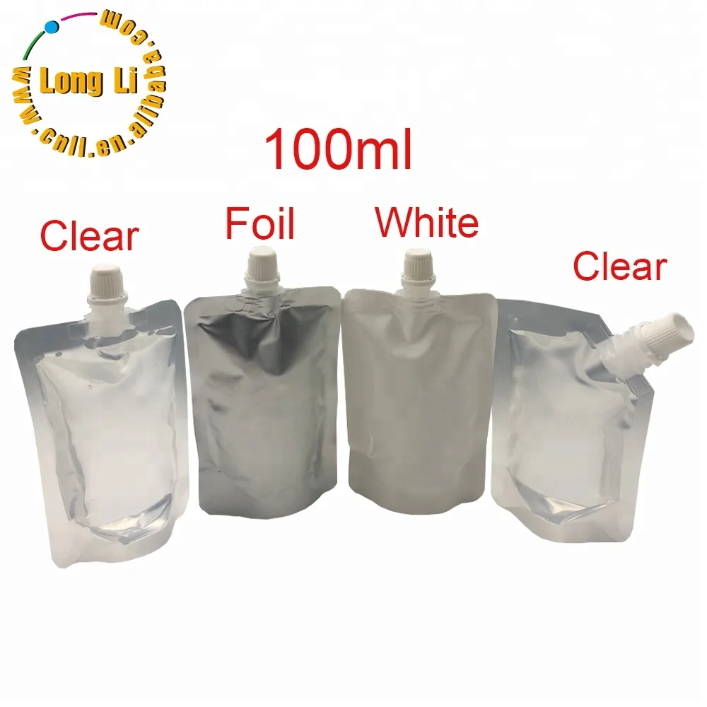 Ready to Ship Stand up reusable Clear 100ml 200ml 300ml Biodegradable Juice energy Drink Beverage Liquid Plastic Spout Pouch