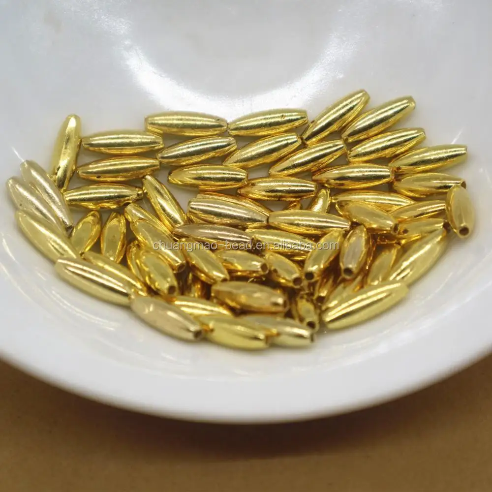 Hot sale ccb beads 4*12mm plastic rice golden beads for craft