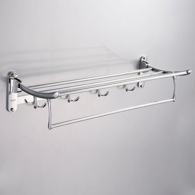 
hotel style wall with stainless steel vertical folding towel rack with clothes hook 