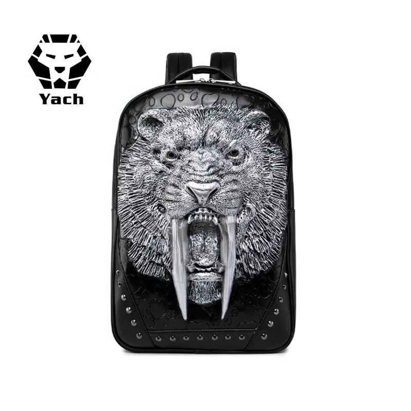 New large capacity computer outdoor travel waterproof pu animal stereo saber-toothed tiger male bag mens 3d backpack back pack