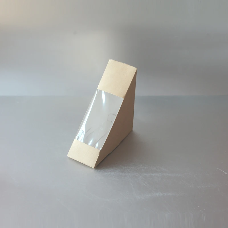 Custom printed disposable paper sandwich box Kraft Paper Triangle Sandwich Packaging Boxes with window