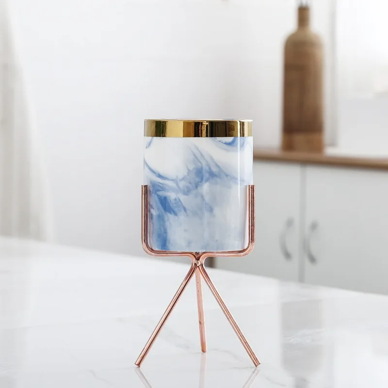 
High-grade Scandinavian marble succulent flowerpot set with gilded flowerpot 