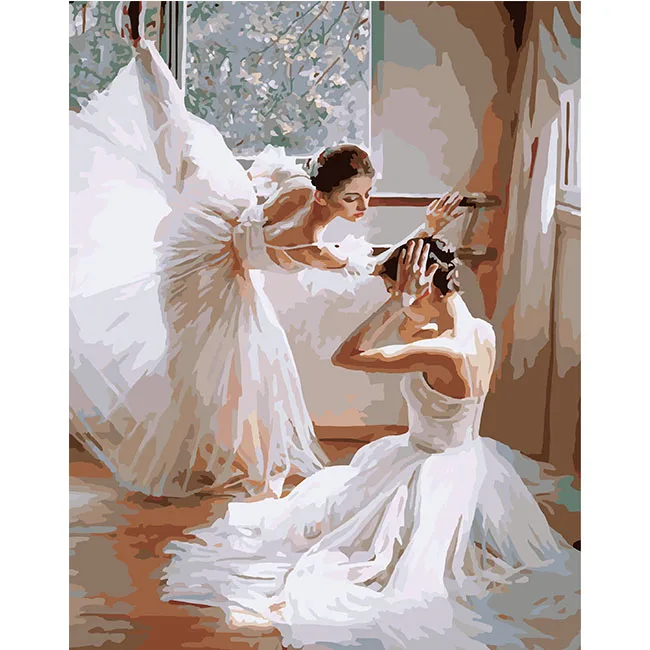 Diy Oil Painting By Numbers Diligent Dancers On Canvas For Kits With Frame For Adult And Kids