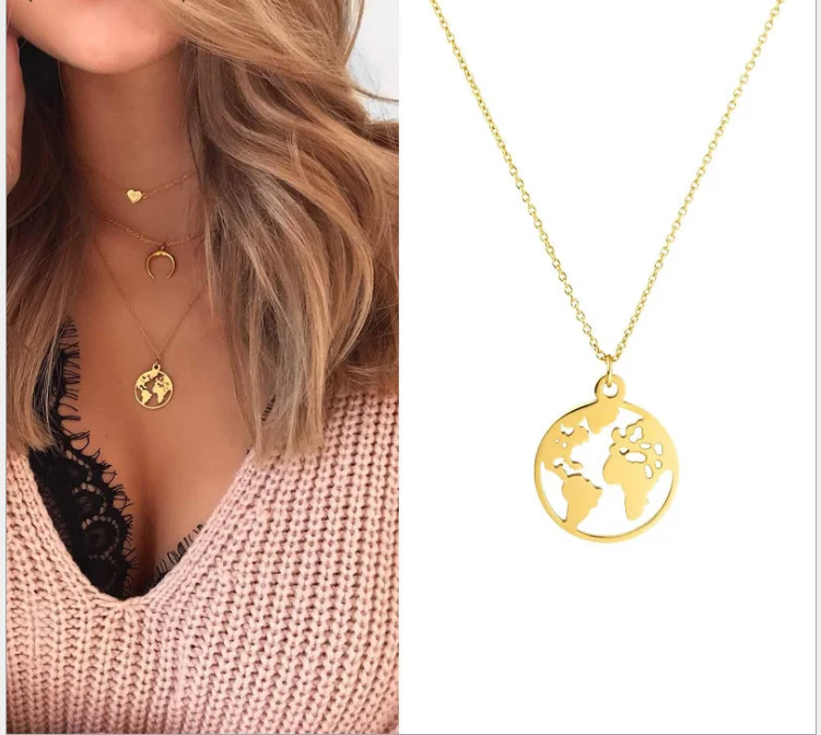 YK 316L Stainless Steel Hot Jewelry Charms Wholesale Products New Trending World Map Necklace Pendant