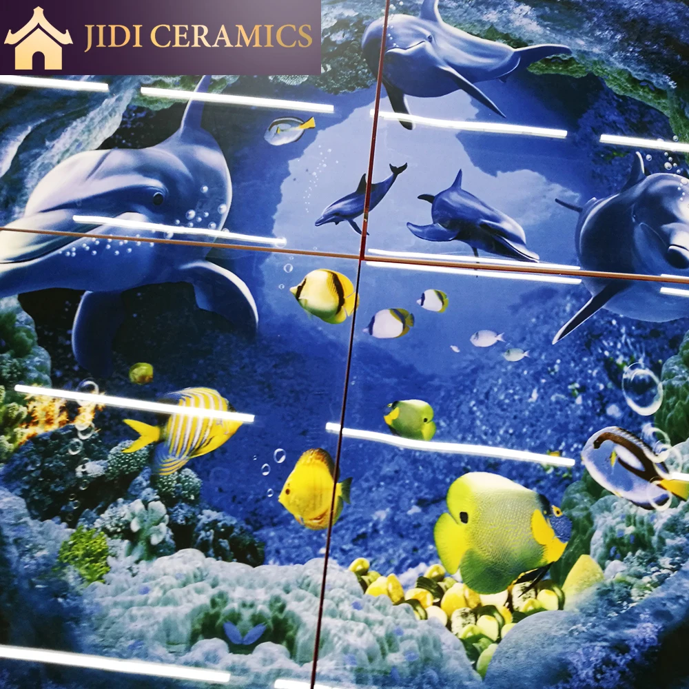 Ocean Blue Glazed Bathroom 3D Digital Porcelain Wall and Floor Dolphin Tiles