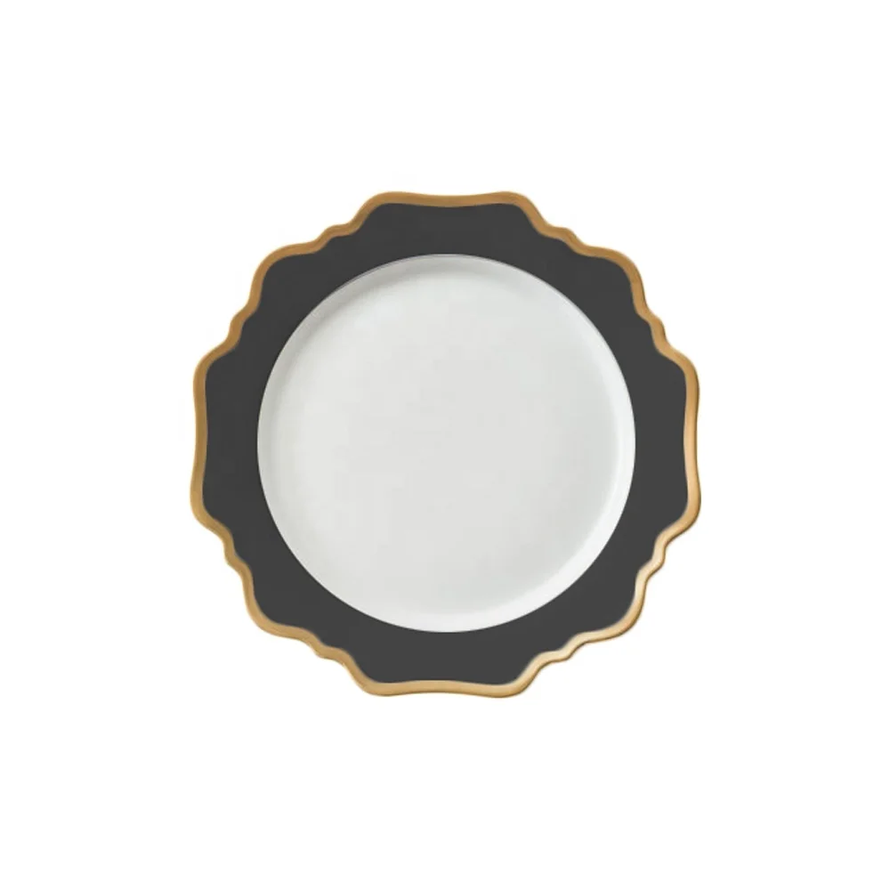 
High quality unique porcelain black dinner service plate 