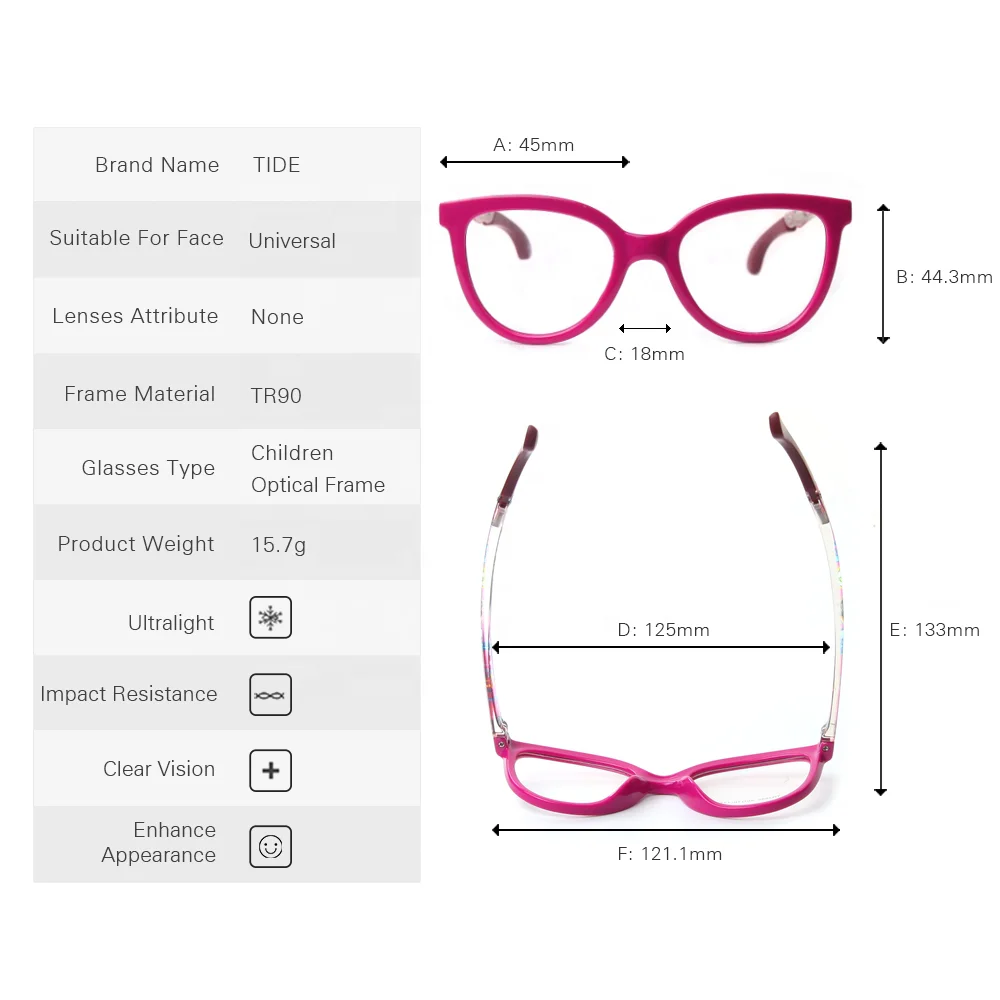 Kids Eyeglasses Flower Animal Printed Rose Red Tr90 Spectacle Frames For Girls Boy