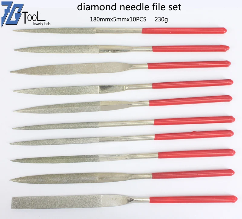 5'x 10 Piece Diamond Flat File Set/Diamond Needle Files