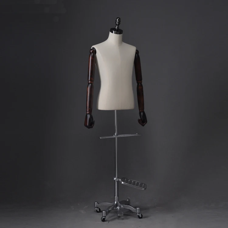 fashion linen tailor dress form with wooden arms male tailor dummy mannequin for sale cheap