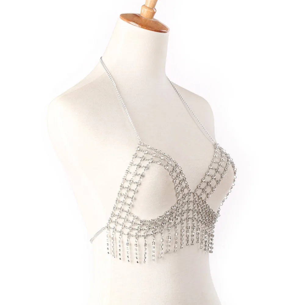 Diamond Sexy Chain Nightclub Party Underwear Bra Hollow Tassel Chain Accessories Gold Body Jewelry Chain