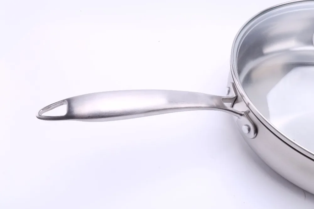 24CM 304 Stainless steel Matte surface deep frying pan with Tempered glass lid