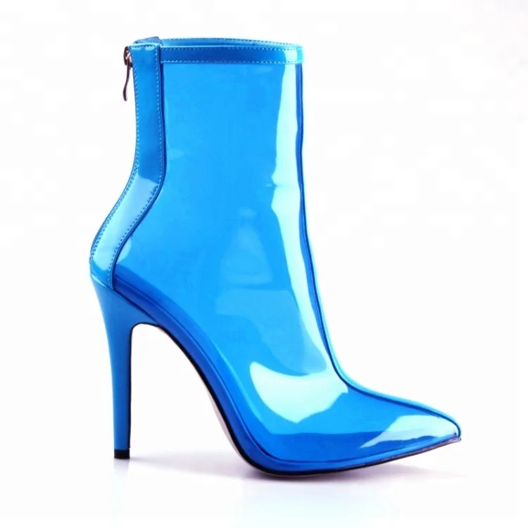 On sale bottom price transparent PVC classy sexy Ladies Fashion shoes pointed toe stiletto high heel ankle boots