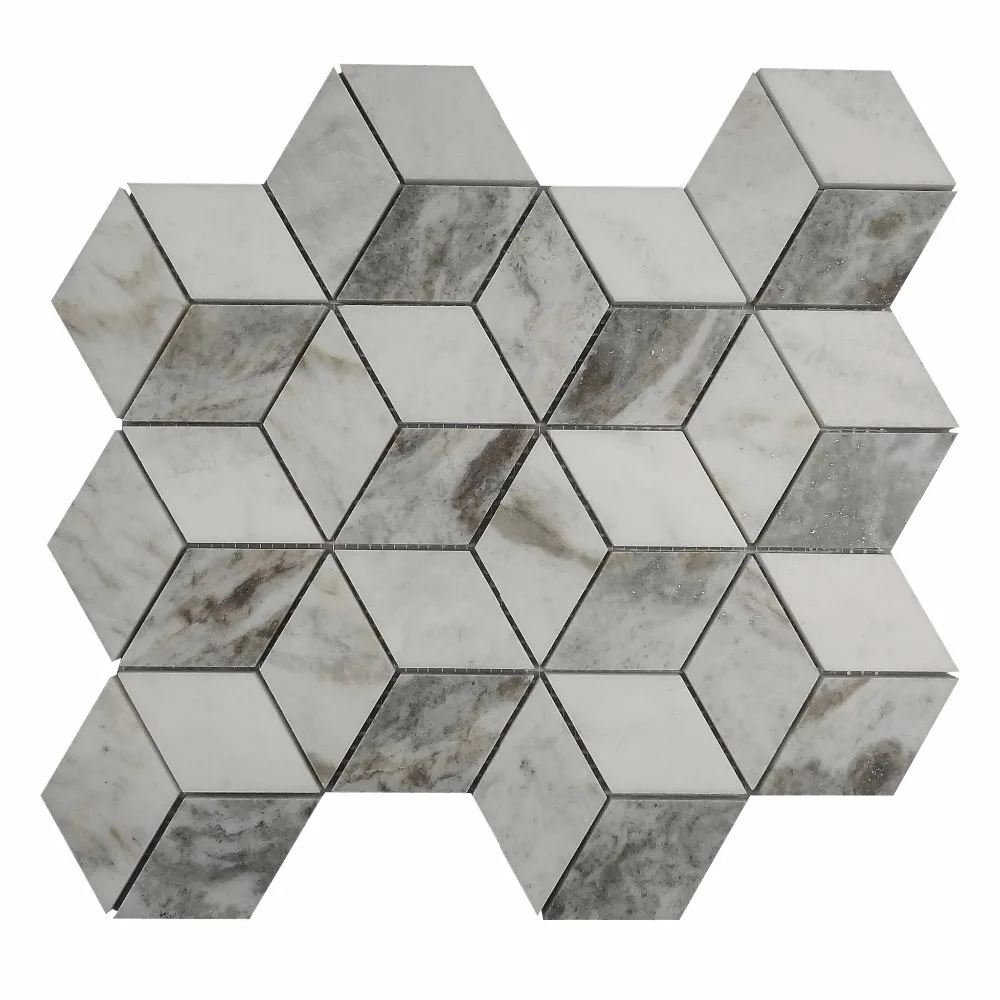 Natural beautiful snow white 3D shape marble mosaic tiles