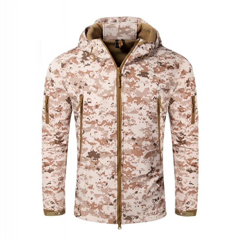 Мужские водонепроницаемые Softshell армии вентиляторы куртка в стиле милитари тактическая куртка камуфляжные армейские пальто с капюшоном, зимняя куртка на флисе
