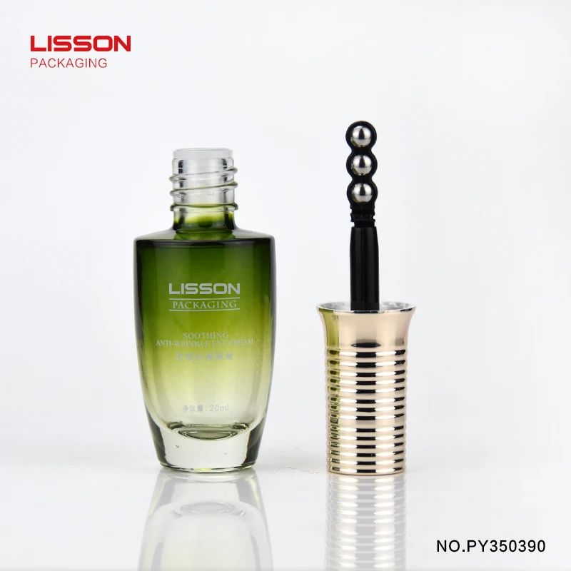 D35 20ml Empty vibration cosmetic glass eye cream bottle packaging container with three rollers applicator