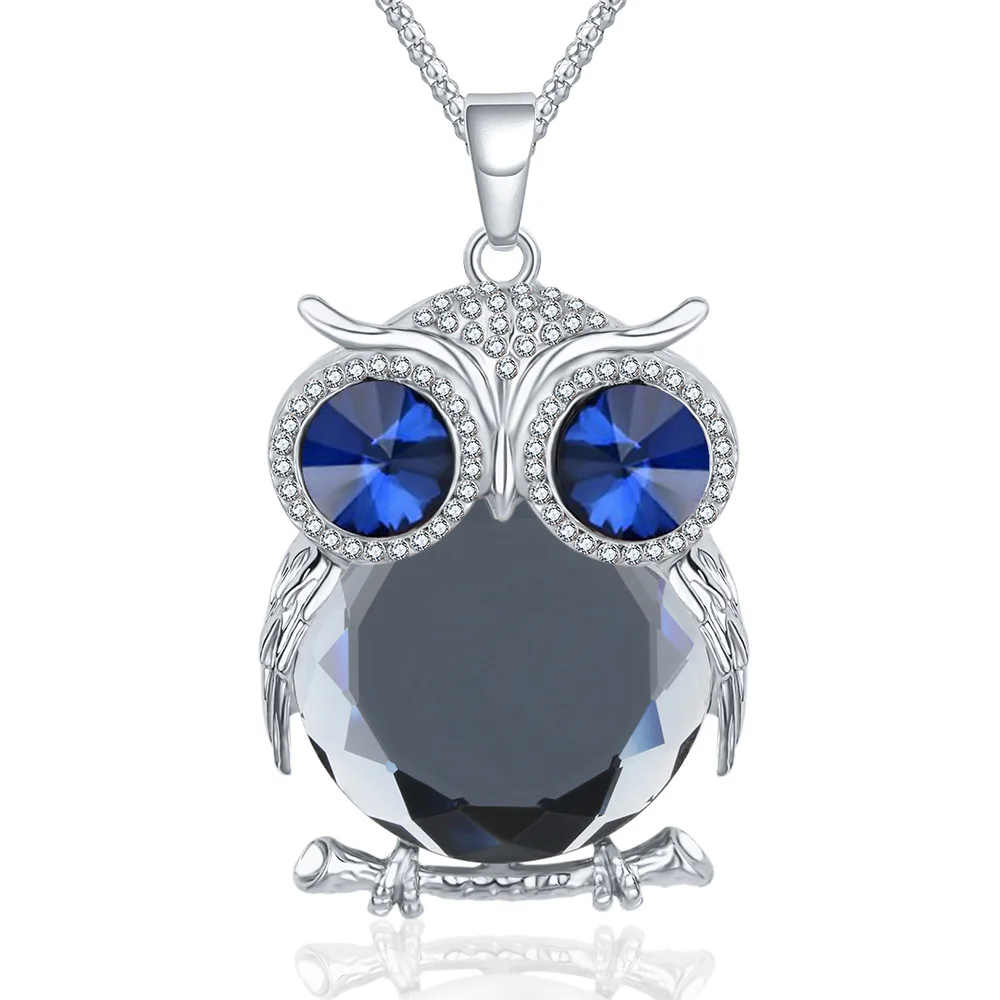 New Brand Fashion Charms Rhinestone Cute Gem Diamond Crystal Big Owl Necklaces&Pendants Sweater Chain Jewelry