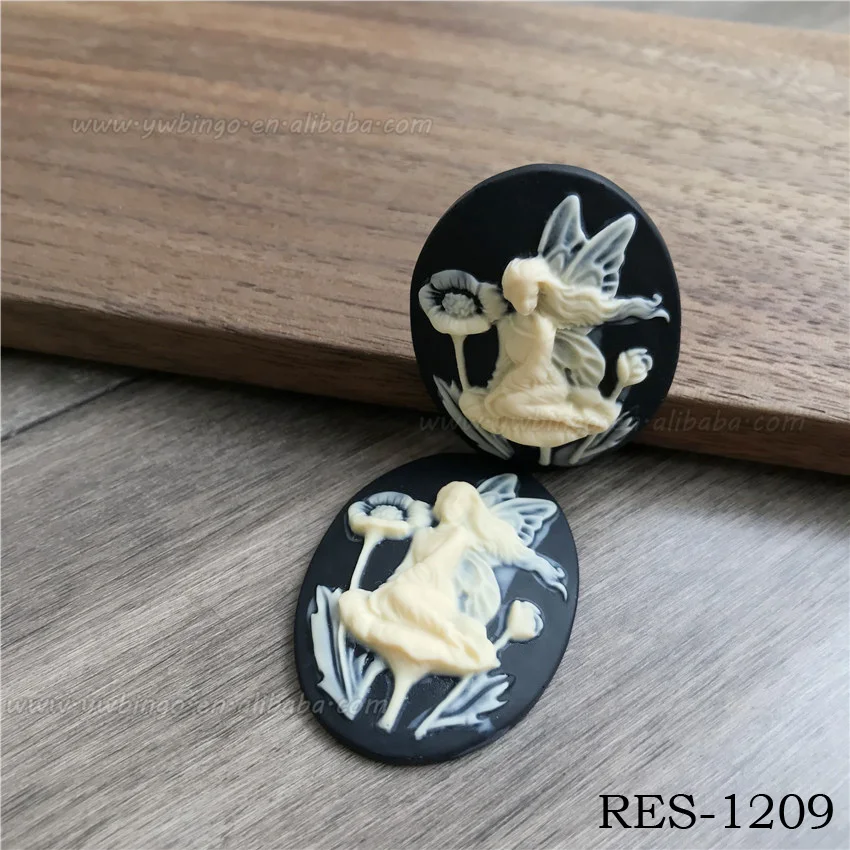 Fairy Cameo Nymph Resin Cameo Black And Lvory Cabochon 40x30mm Fantasy Finding Flora Fauna Craft Supply RES-1209