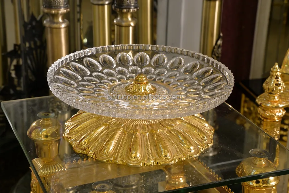 Luxury European Palace Table Fruit Bowl, Gilt Brass and Crystal Candy Compote