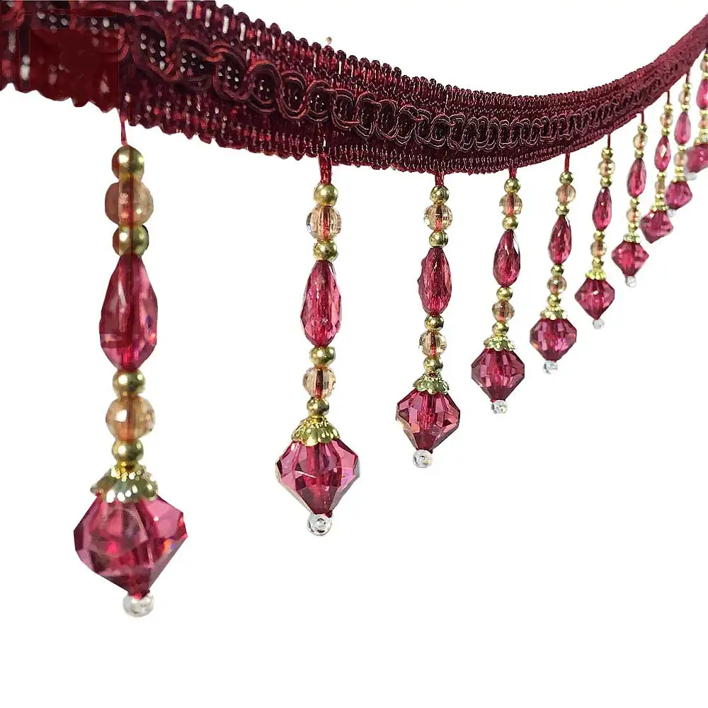 Дешевая цена кошачий глаз хрустальный бисер кружевная ткань занавеска отделка